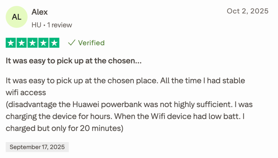 Alex · HU · 2025-10-02 · 5/5 · It was easy to pick up at the chosen...